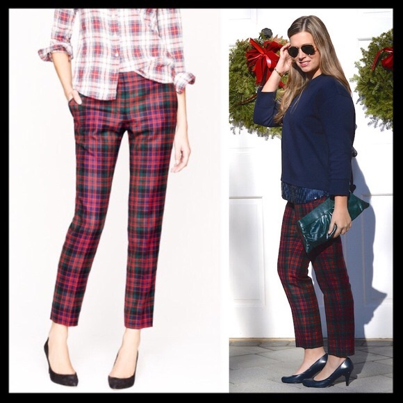 j crew red plaid pants